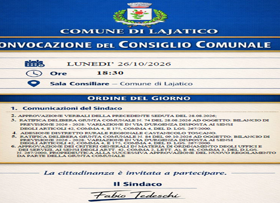 Convocazione Consiglio comunale 26.10.2026
